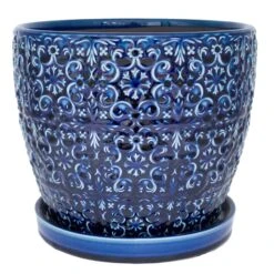 Trendspot Mediterranean 10.16 In. H X 11.9 In. W X 11.9 In. D X 12 In. D Ceramic Planter Blue