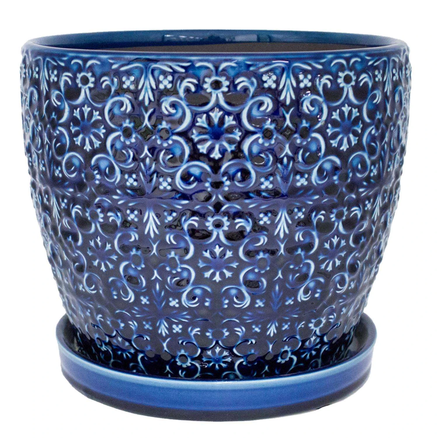 Trendspot Mediterranean 10.16 In. H X 11.9 In. W X 11.9 In. D X 12 In. D Ceramic Planter Blue 3 Trendspot Mediterranean 10.16 In. H X 11.9 In. W X 11.9 In. D X 12 In. D Ceramic Planter Blue