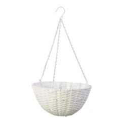 Panacea 9 In. H X 14 In. D Resin Wicker Hanging Basket White