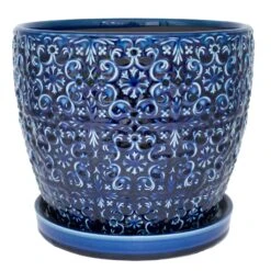 Trendspot Mediterranean 8.5 In. H X 10 In. W X 10 In. D X 10 In. D Ceramic Planter Blue