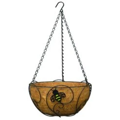Panacea 8.37 H X 14 D Steel Bee-Conscious Hanging Basket Black