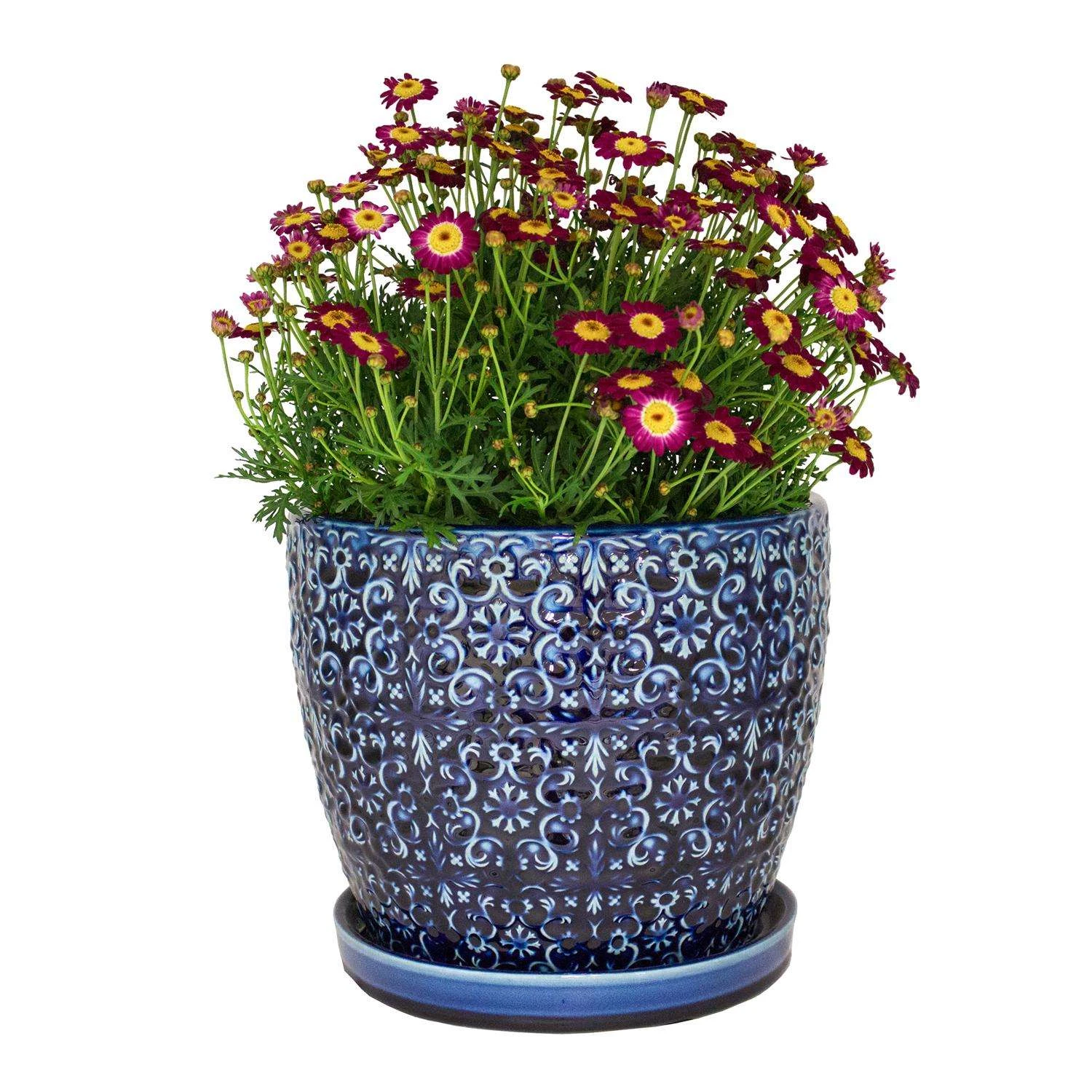 Trendspot Mediterranean 10.16 In. H X 11.9 In. W X 11.9 In. D X 12 In. D Ceramic Planter Blue 4 Trendspot Mediterranean 10.16 In. H X 11.9 In. W X 11.9 In. D X 12 In. D Ceramic Planter Blue - Image 2