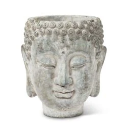 Abbott 7 In. H Cement Buddha Head Planter Gray