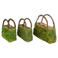 SuperMoss Wire Beaumont Wicker Purse Planter Set Green