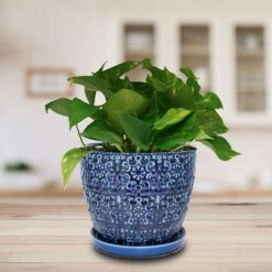 Trendspot Mediterranean 8.5 In. H X 10 In. W X 10 In. D X 10 In. D Ceramic Planter Blue -Abbo Garden Shop fa7ca41b 7b5d 4a88 94c2 9f06b3908de9